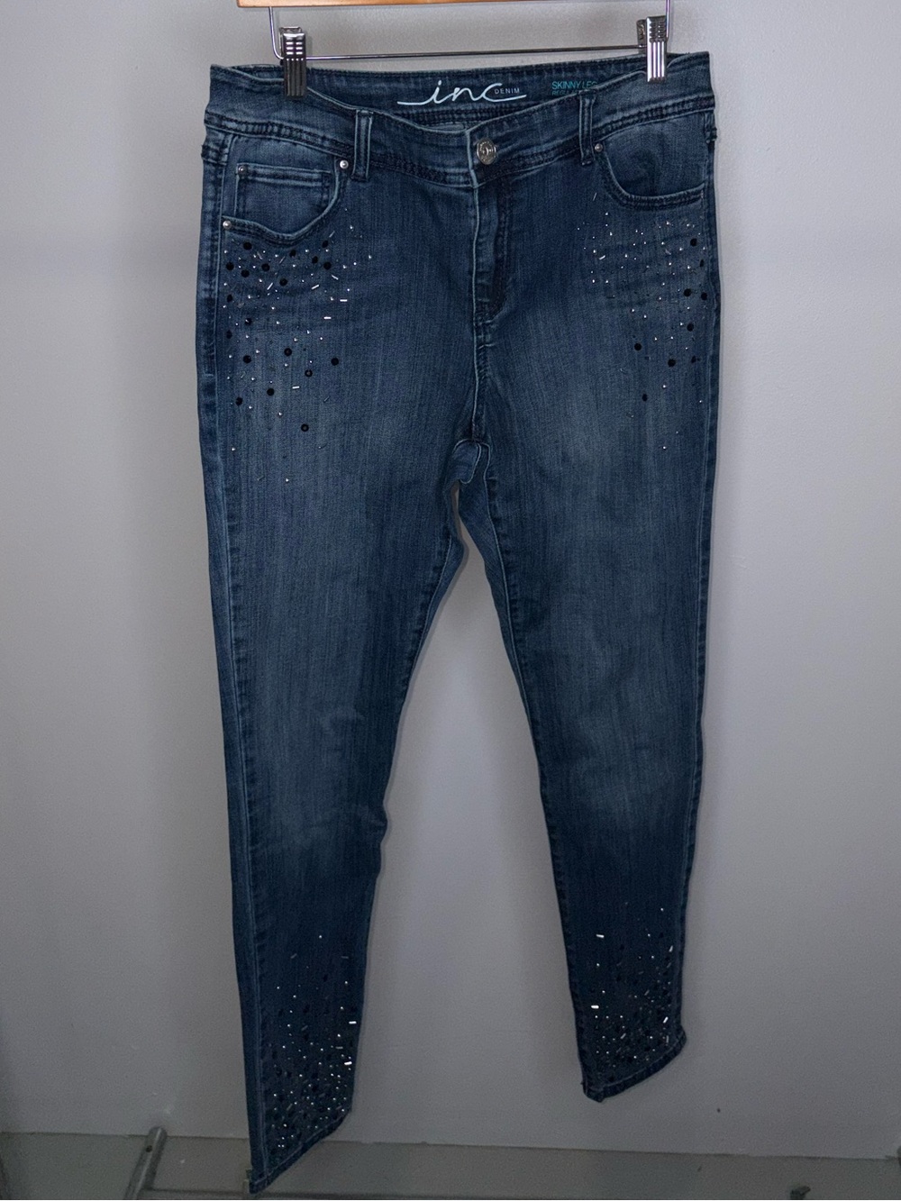 INC Dark Blue Skinny Jeans with Rhinestone Detail